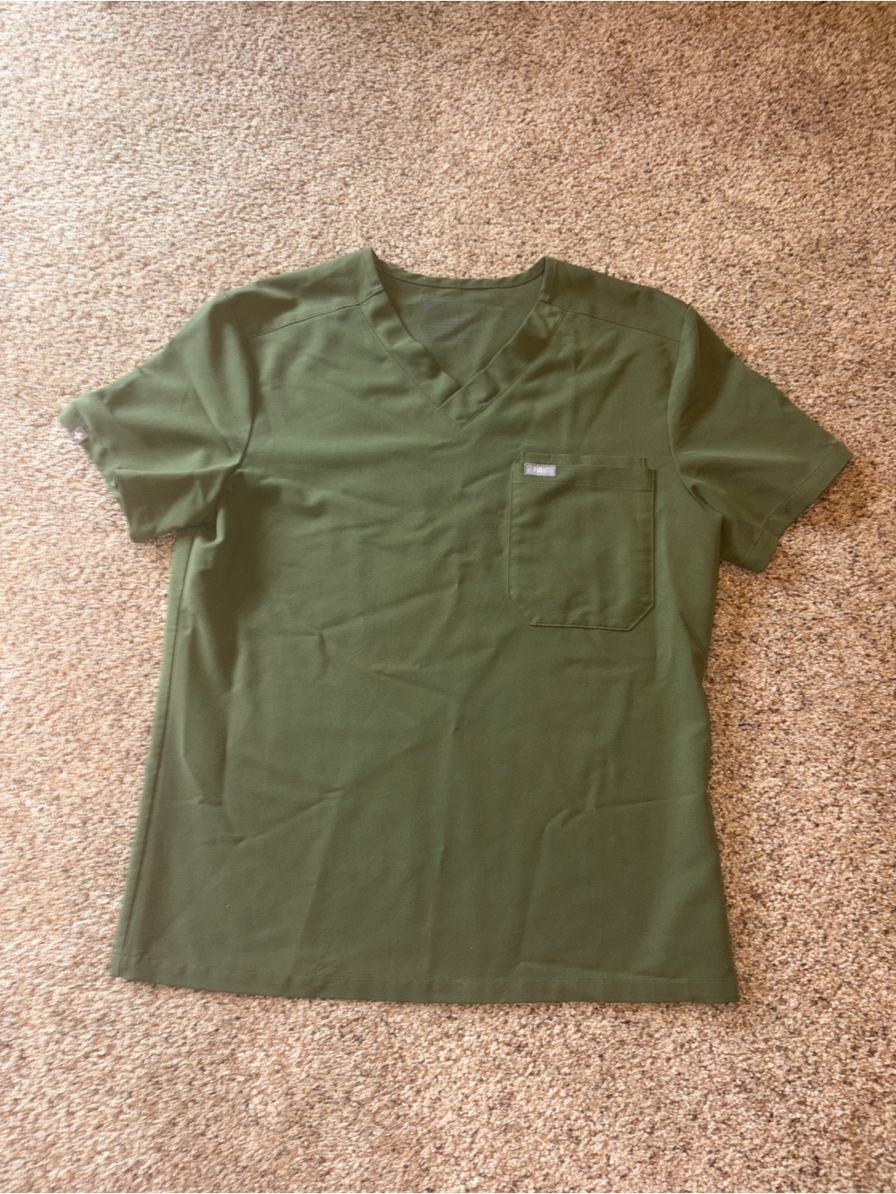 Figs Men's Olive Green V-Neck Short Sleeve Scrub Top